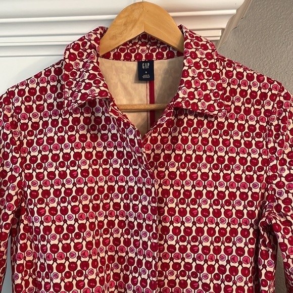 Gap Spring Tulips Pink Red Trench Coat Size Small Button Up Floral - Picture 3 of 12